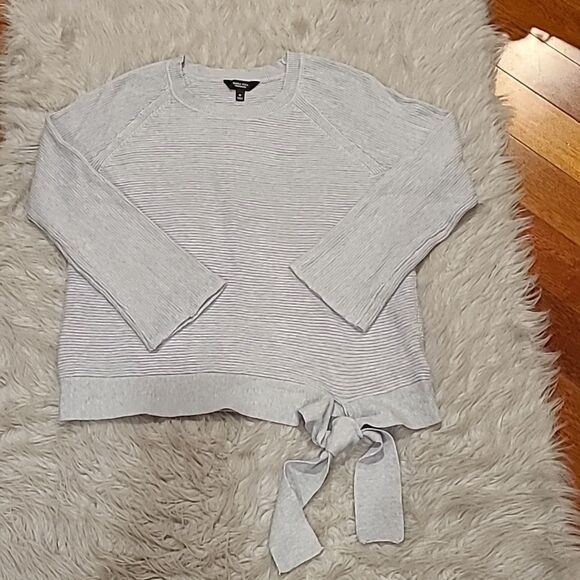 NWOT Simply vera vera wang womens gray cotton crew neck‎ sweater with tie bottom - Picture 1 of 7